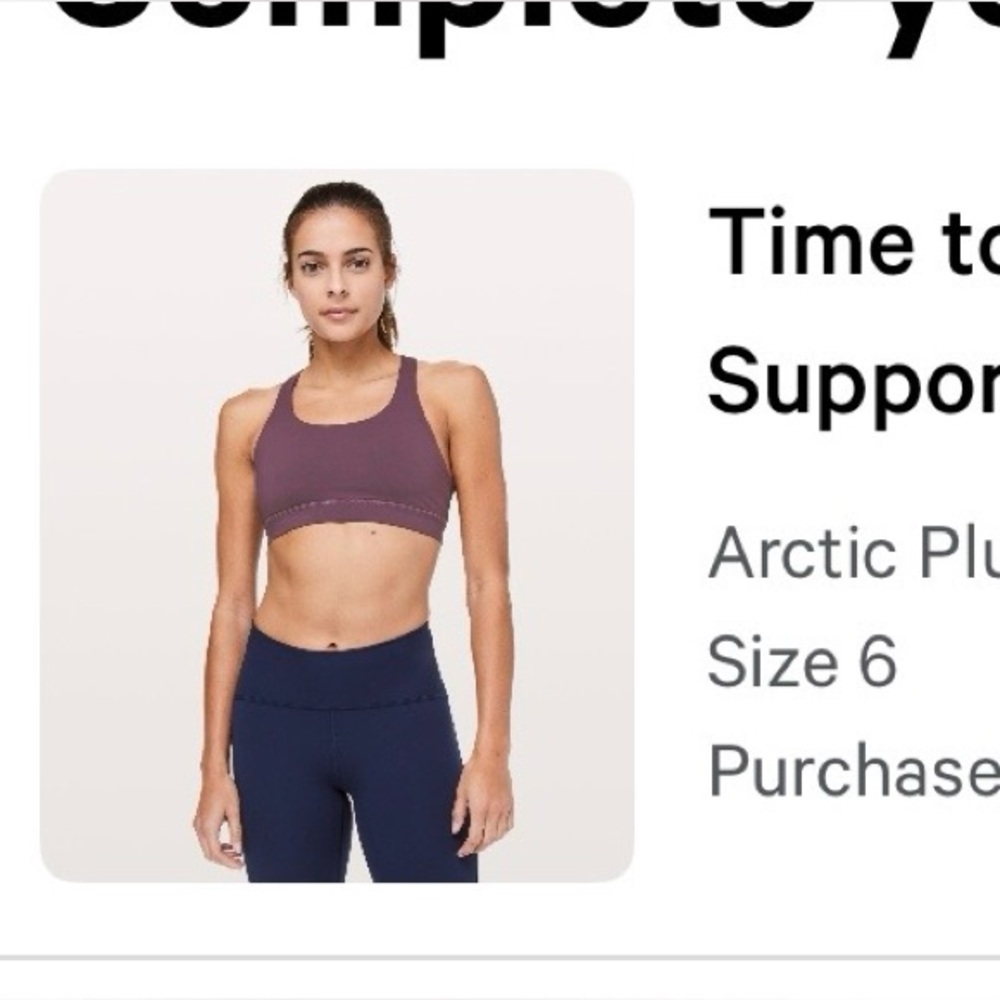 Women’s Lululemon Time to Sweat Bra *Medium
Support B/C Cup bra size 6 plum